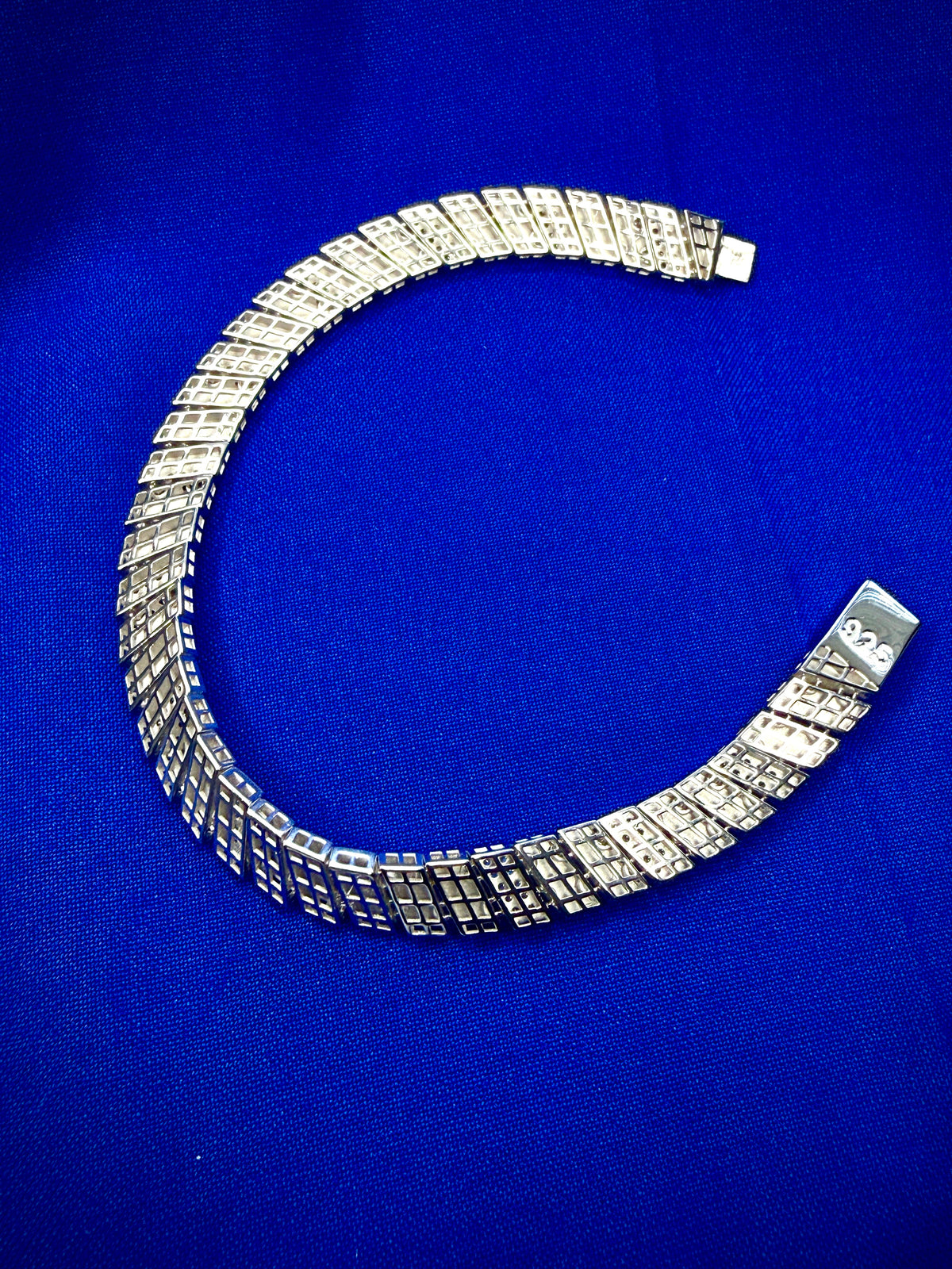 Fancy Brick Link Bracelet 7.6mm 7.5” Textured Polished