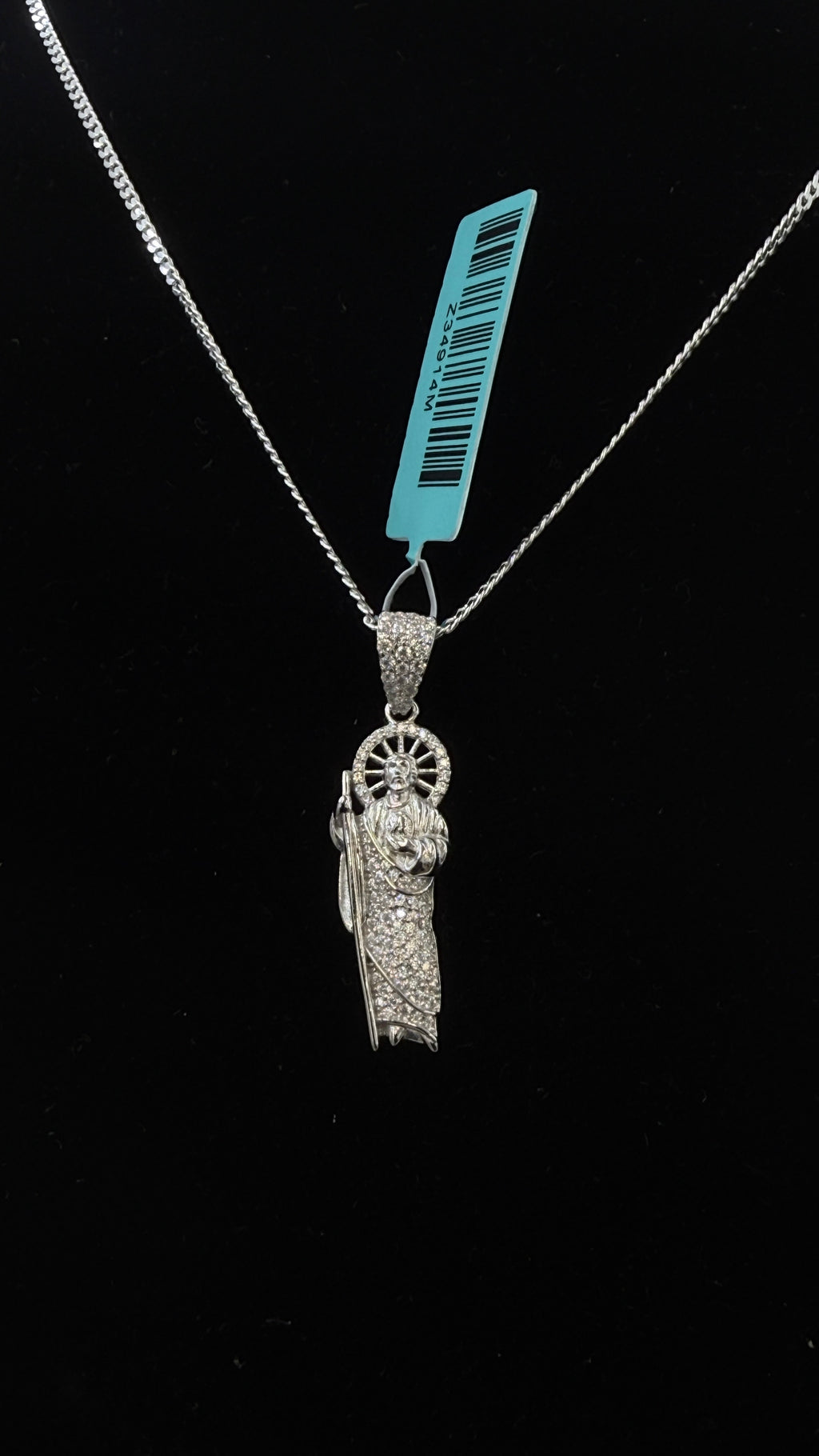 St. Jude Moissanite Pendant 2mm Curb Chain Necklace