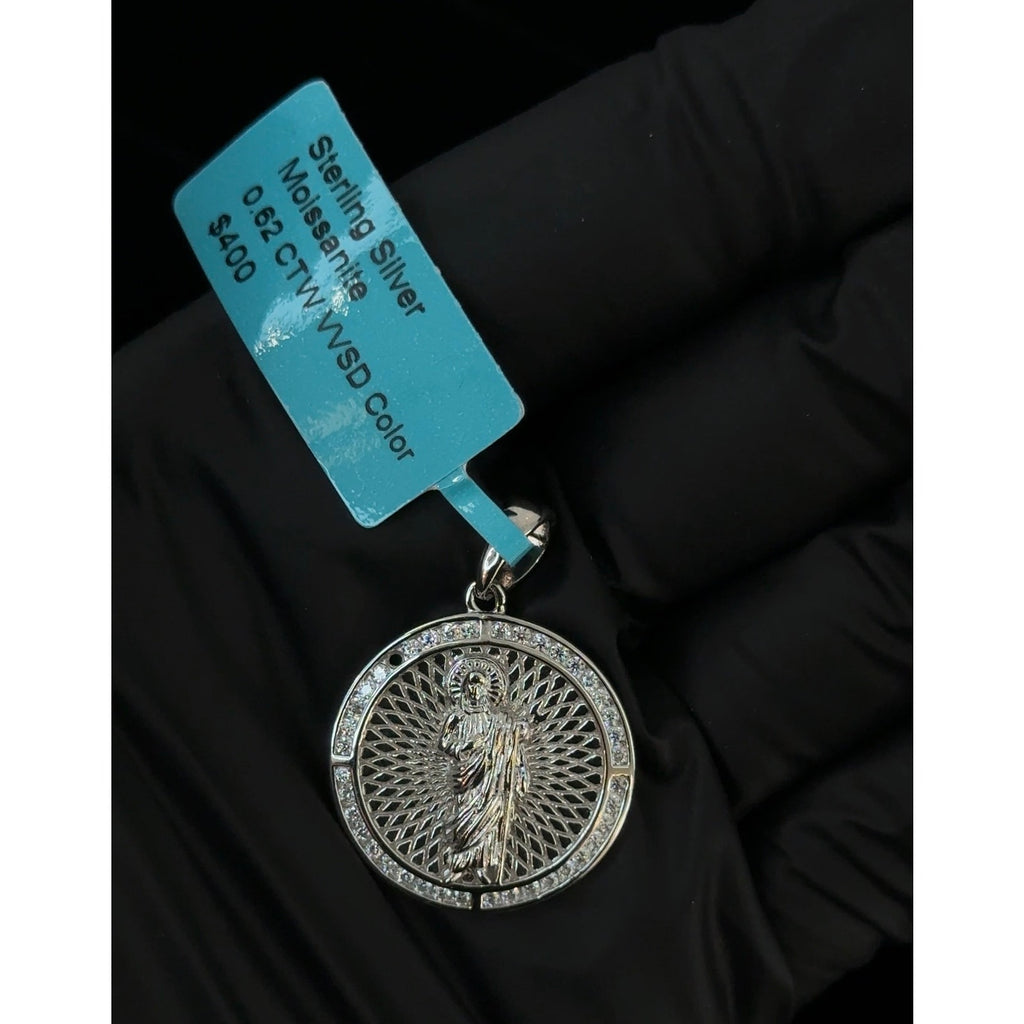 Sterling Silver 0.62 CTW Moissanite Saint Jude Pendant