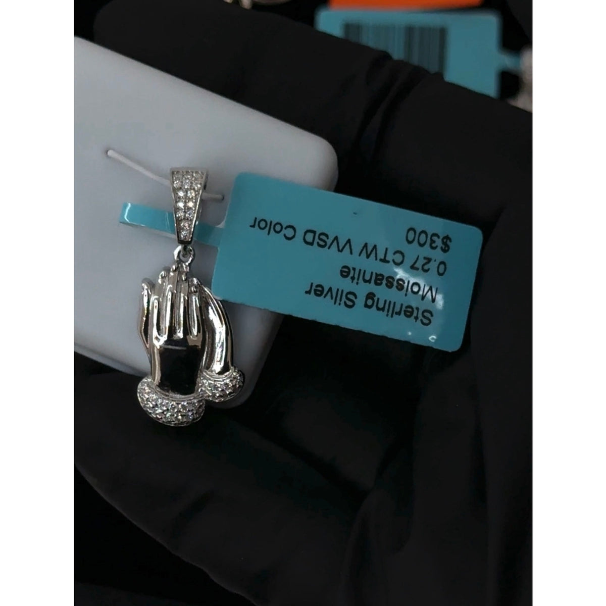 Sterling Silver Moissanite Praying Hands Pendant