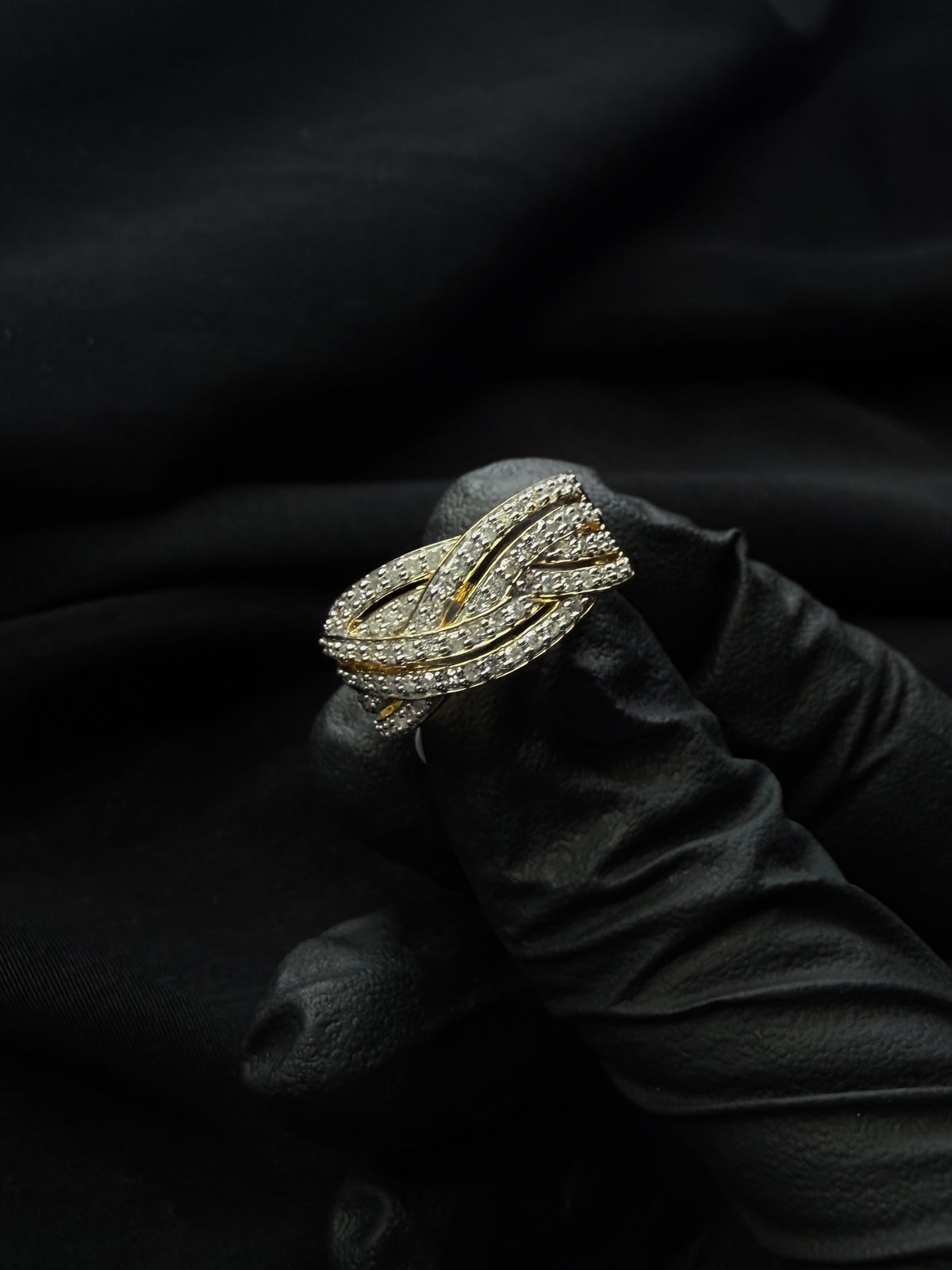 Natural Diamond Multi Row Crossover Ring 925 Sterling Silver Size 6