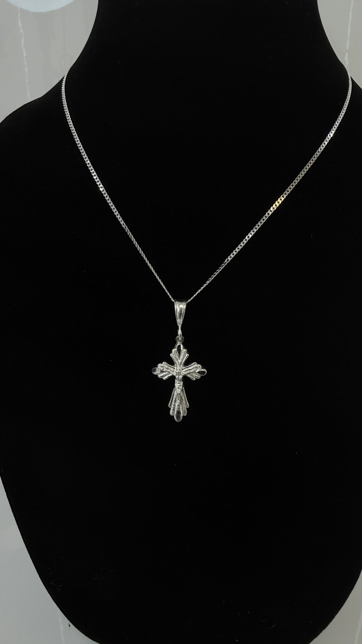 Cross Pendant 925 silver 2mm Curb Chain Necklace 18.5