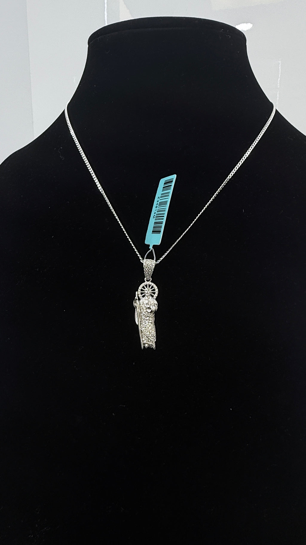 St. Jude Moissanite Pendant 2mm Curb Chain Necklace
