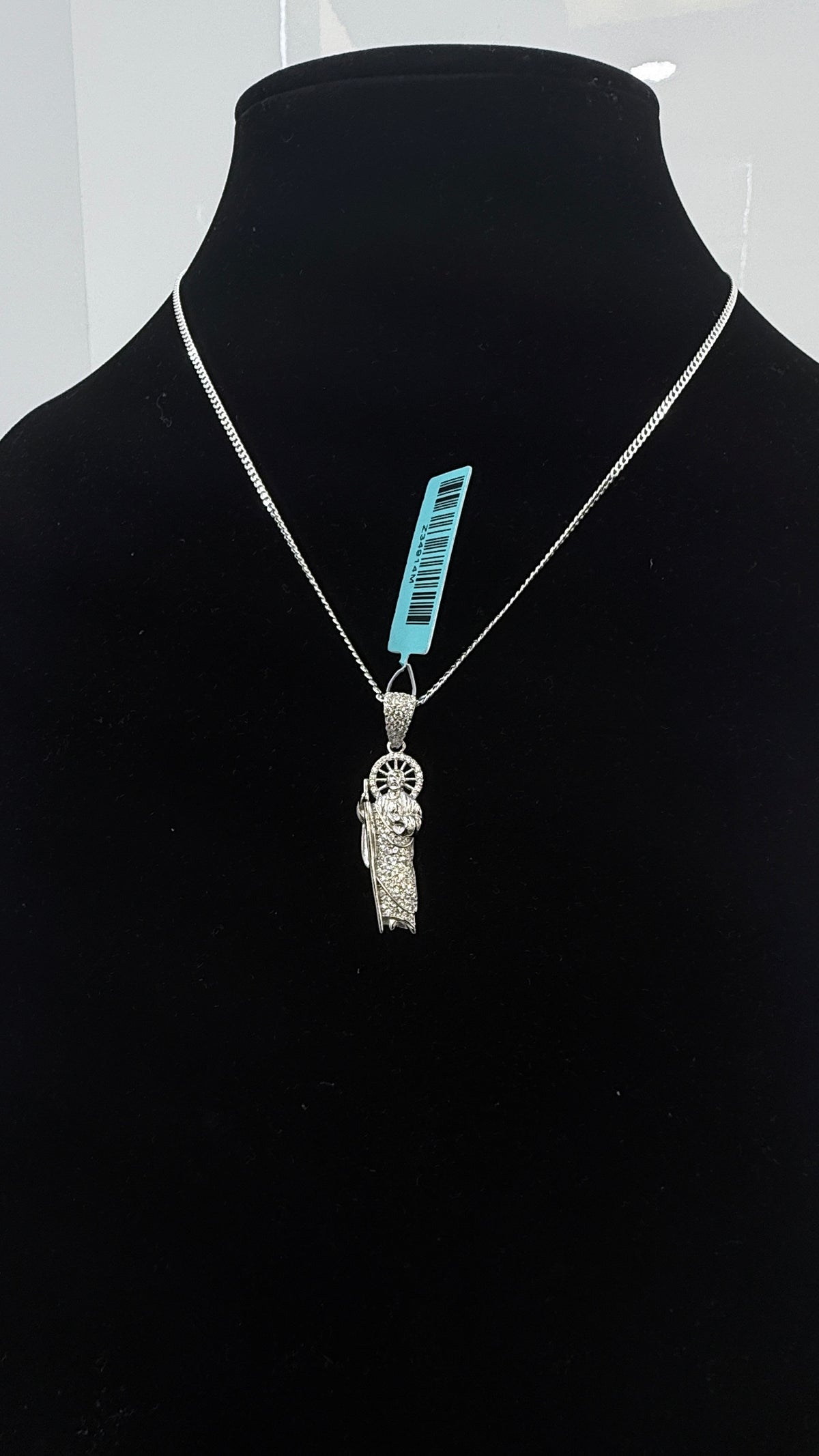 St. Jude Moissanite Pendant 2mm Curb Chain Necklace