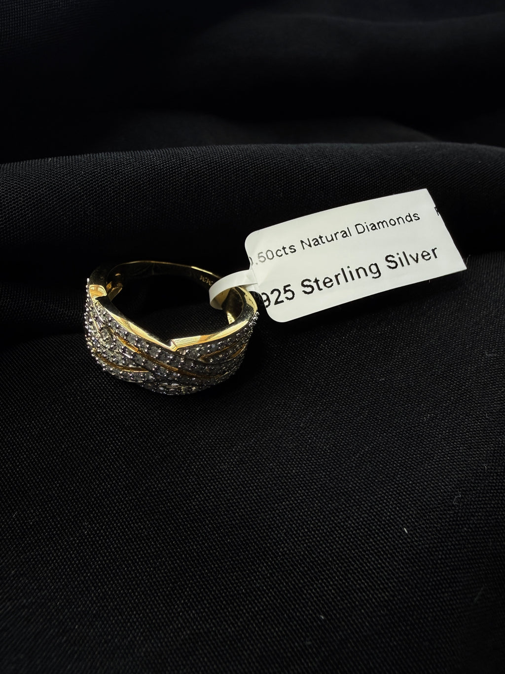 Natural Diamond Multi Row Crossover Ring 925 Sterling Silver Size 6