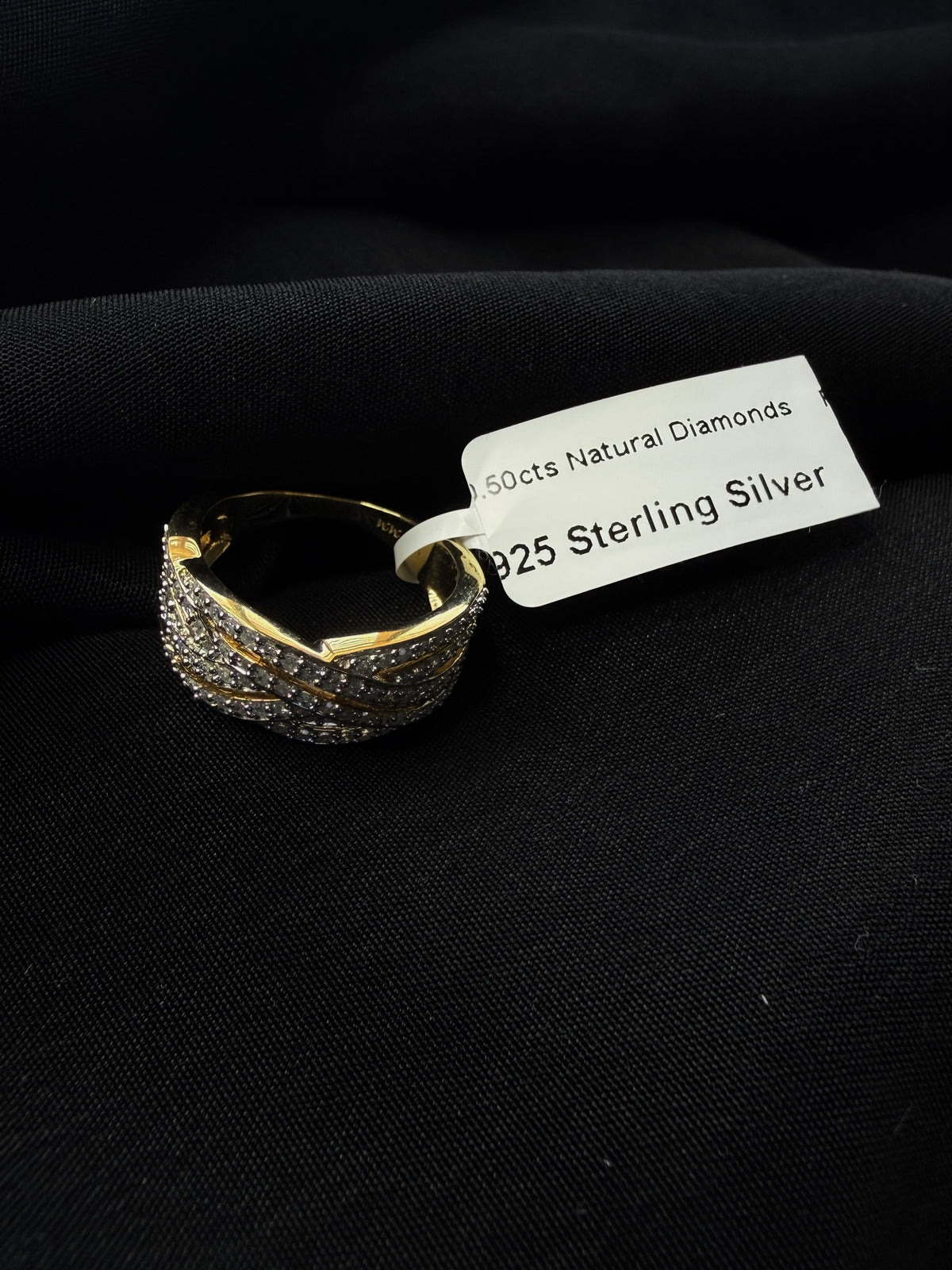 Natural Diamond Multi Row Crossover Ring 925 Sterling Silver Size 6