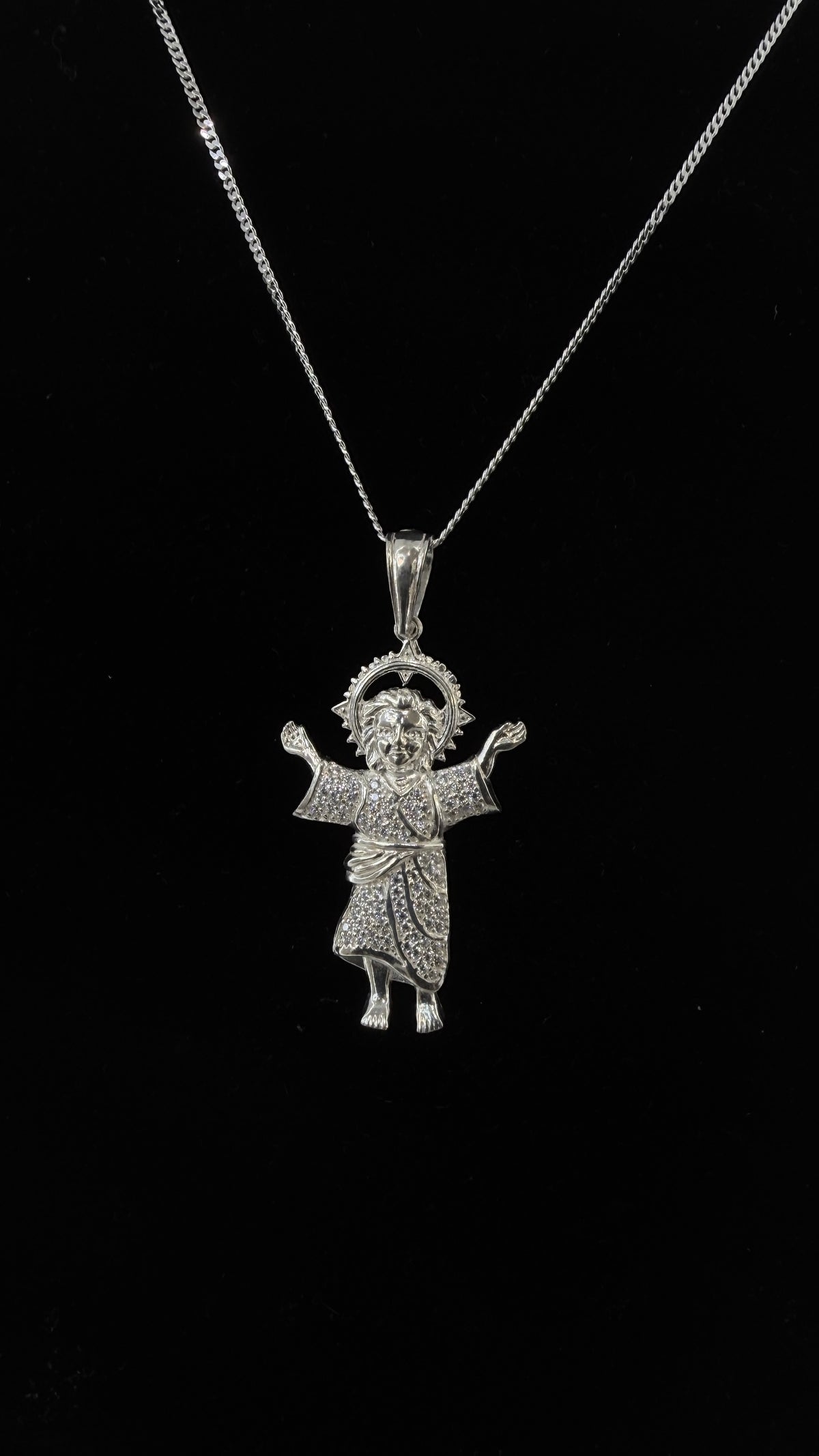 Moissanite Jesus Pendant 2mm Curb Chain Necklace