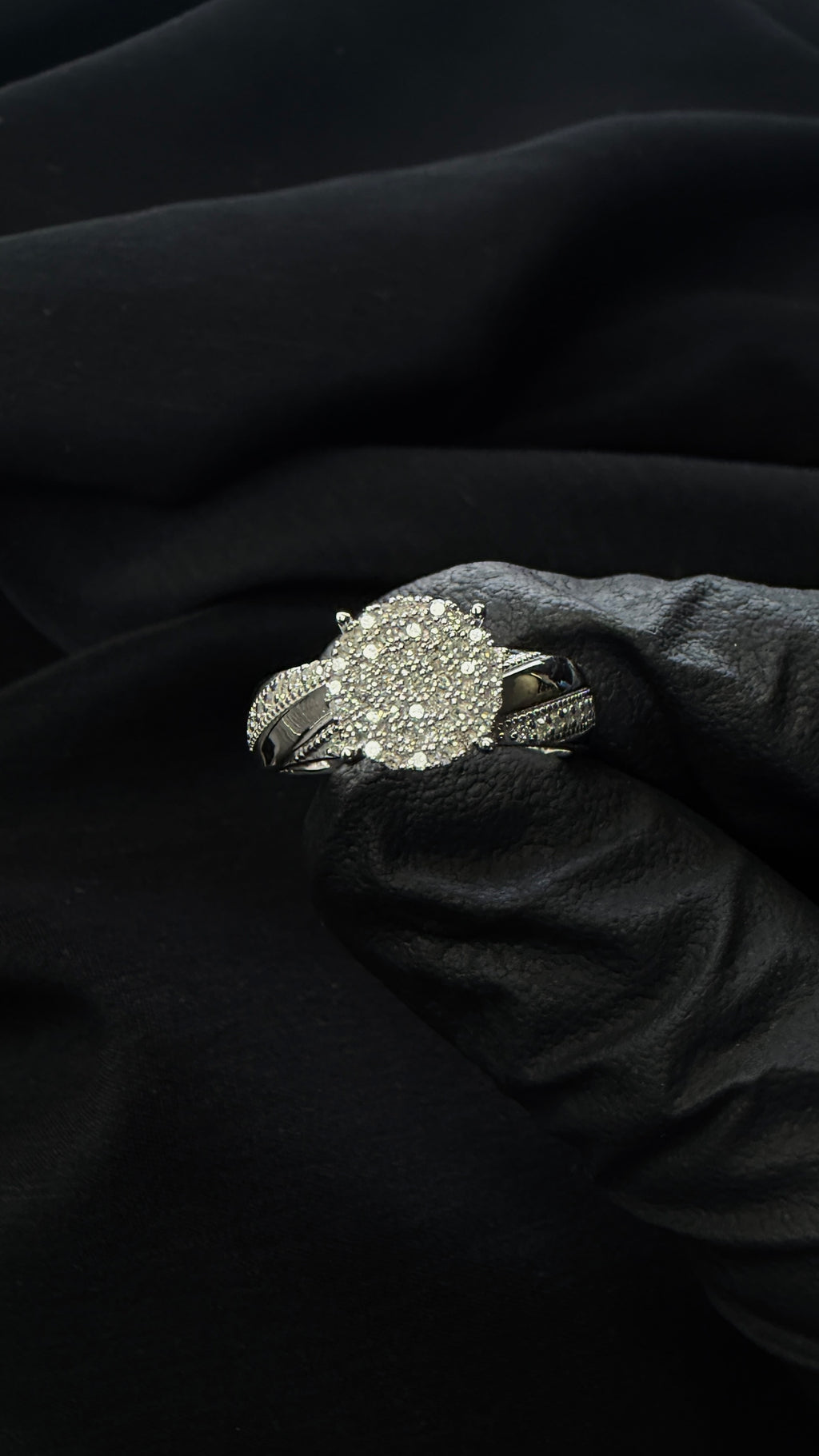 Round Cluster Natural Diamond Ring 925 Sterling Silver Halo Style Size 6.5