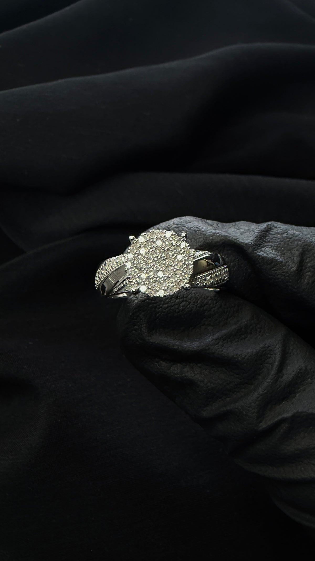 Round Cluster Natural Diamond Ring 925 Sterling Silver Halo Style Size 6.5