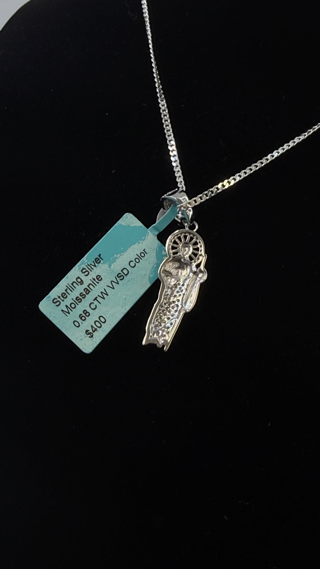 St. Jude Moissanite Pendant 2mm Curb Chain Necklace