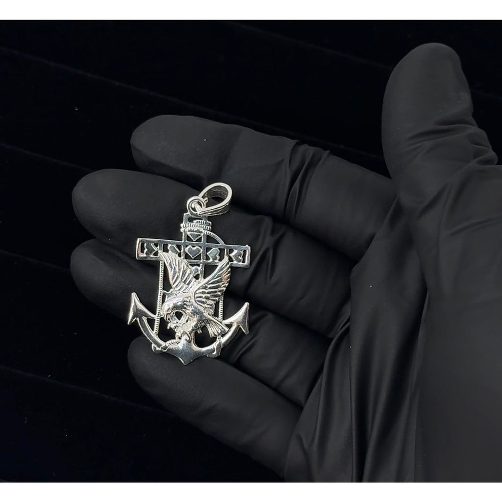 925 Sterling Silver Anchor Cross Eagle Pendant
