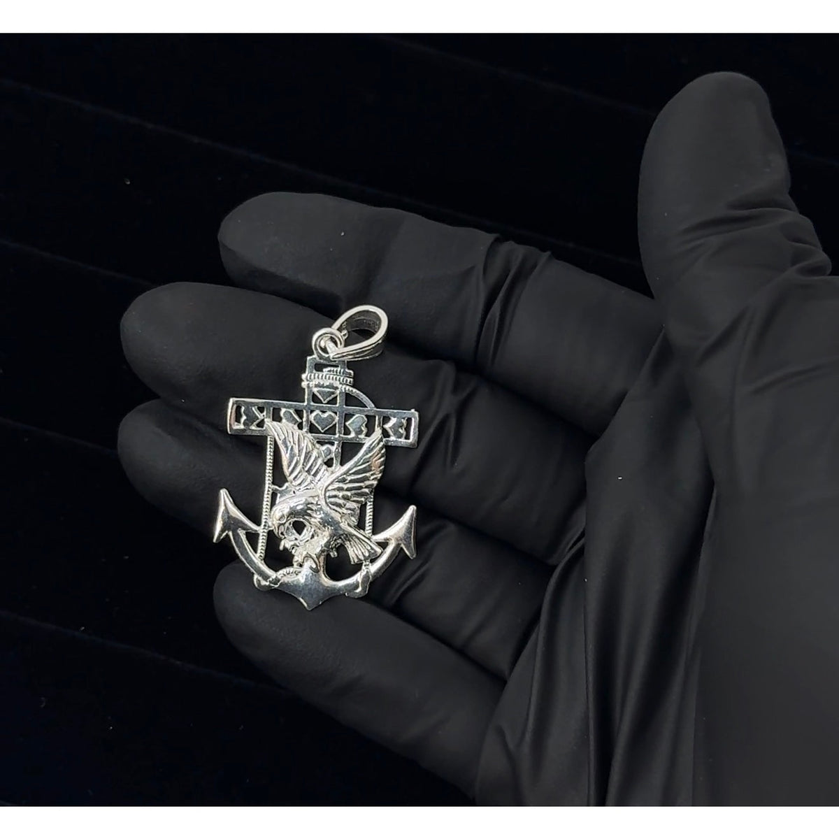 925 Sterling Silver Anchor Cross Eagle Pendant