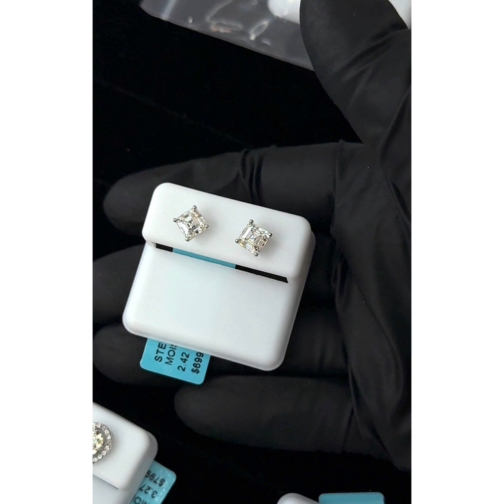 Sterling Silver Moissanite 2.42 CTW Princess Cut Stud Earrings