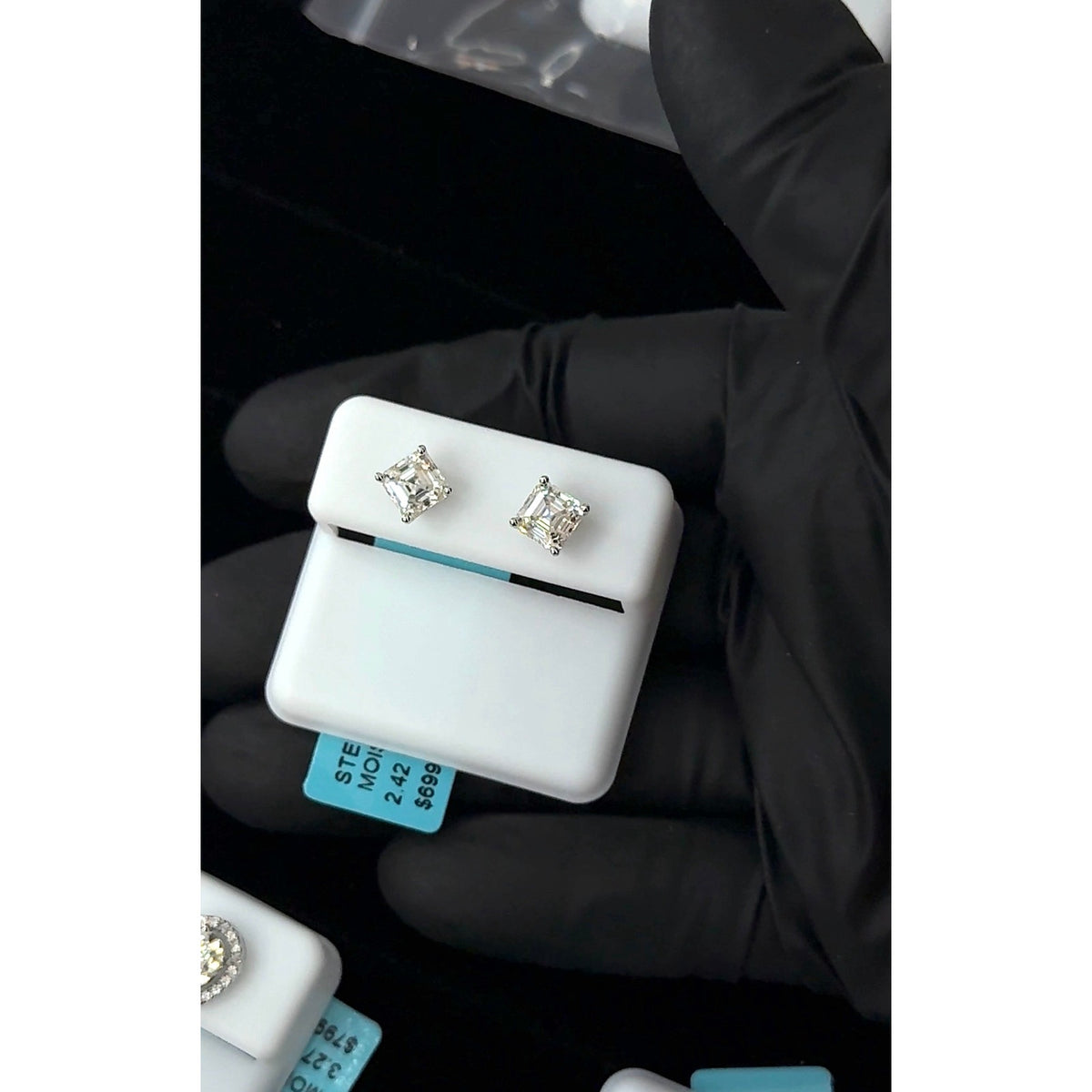 Sterling Silver Moissanite 2.42 CTW Princess Cut Stud Earrings