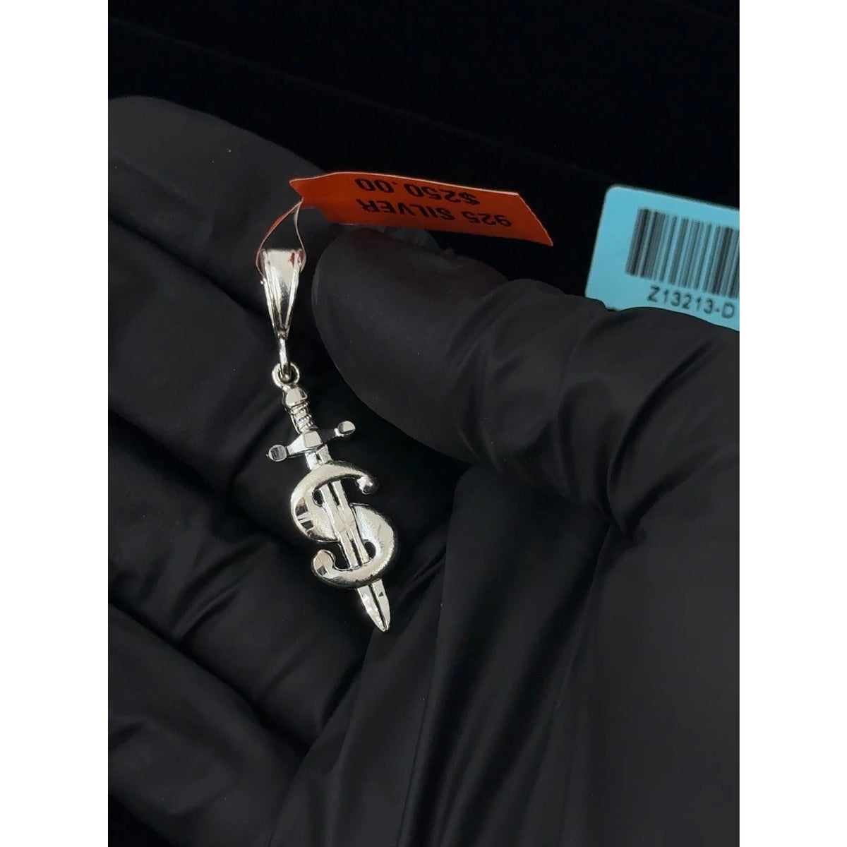 925 Sterling Silver Dagger Dollar Sign Pendant
